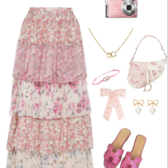 LoveShackFancy Pink and Cream Floral Maxi Skirt - Picture 9 of 11